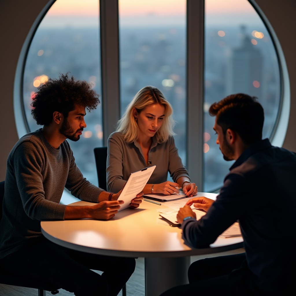 Kleines Unternehmens-Team in einer Besprechung mit Berichten